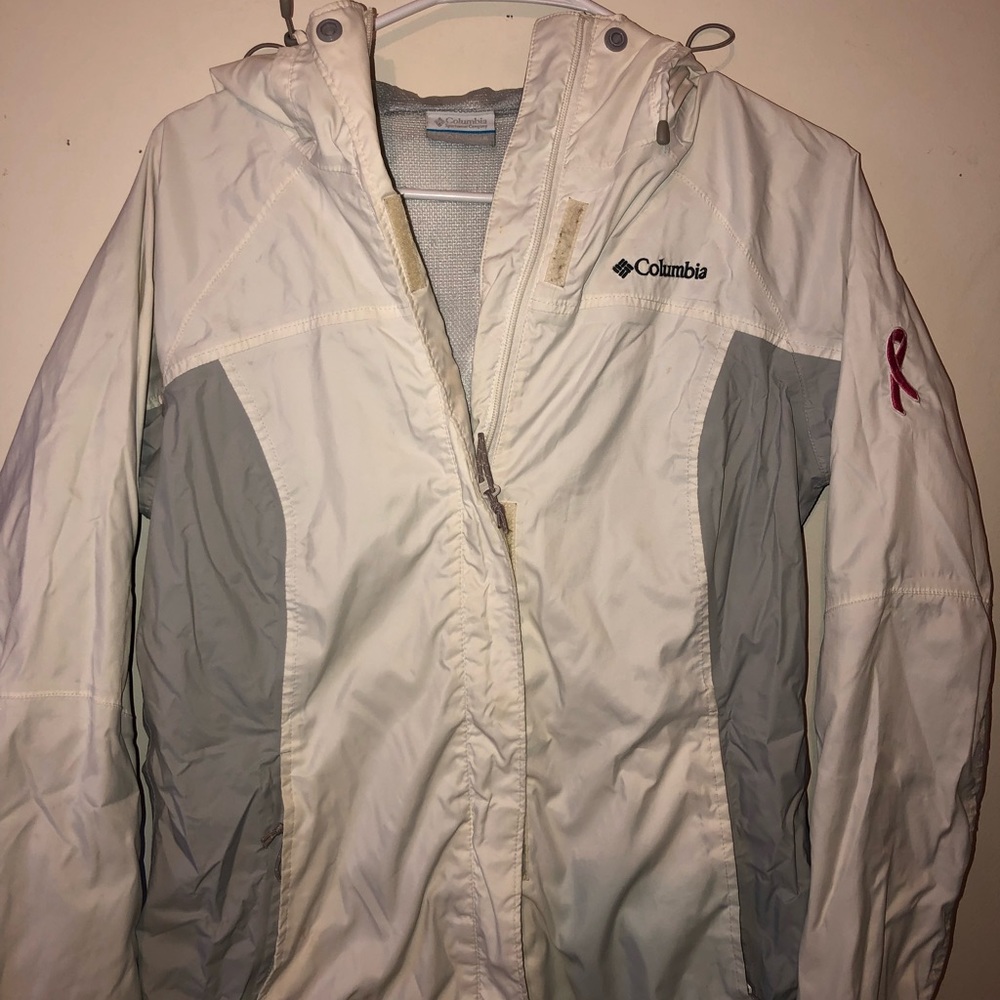 Columbia rain jacket. White and gray